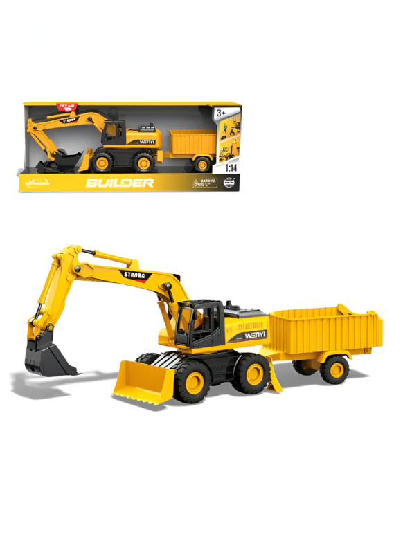Excavator Toy with Trailer – Construction Vehicle Toy with Lights and Engine Sounds NX11294.
