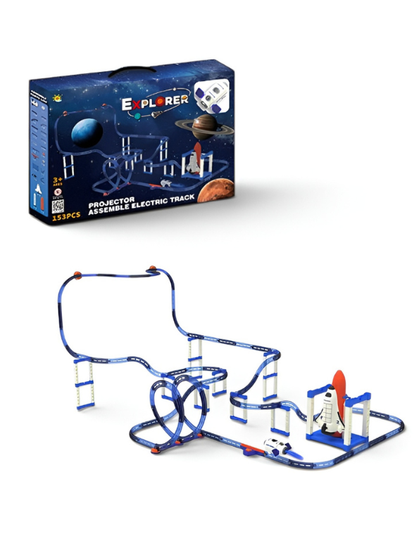 Explorer Assemble Electric Space Race Track Toy Set – 153 Pieces Space Adventure Racing Playset for Kids TV6499