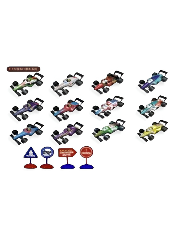F1 Formula Racing Car Set - Alloy Model Cars with 4 Traffic Road Signs, Racing Toy Set MD3570.