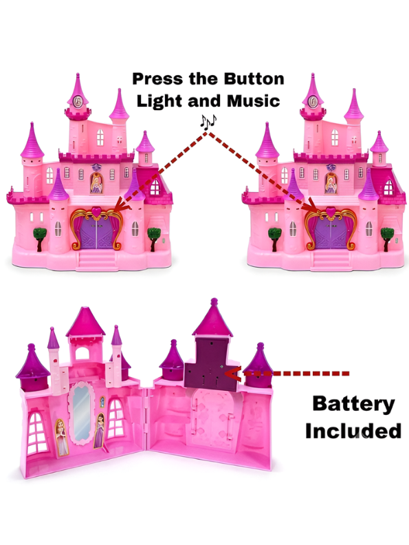 Fairy Tale Dream Castle Playset – Royal Figures, Horse Carriage & Furniture (Pink/Purple) MD417