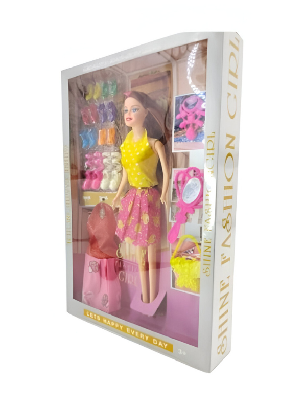 Fashion Doll Gift Set – Dress-Up Doll Toy with 10 Pairs of Shoes, Extra Outfit, Purse, Mirror & Jewelry Accessories LMI10076.
