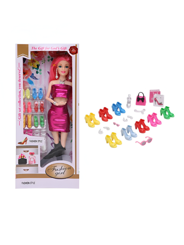 Fashion Doll Gift Set - Pink Dress Doll with 10+ Shoes, Handbags & Accessories LMI14075.