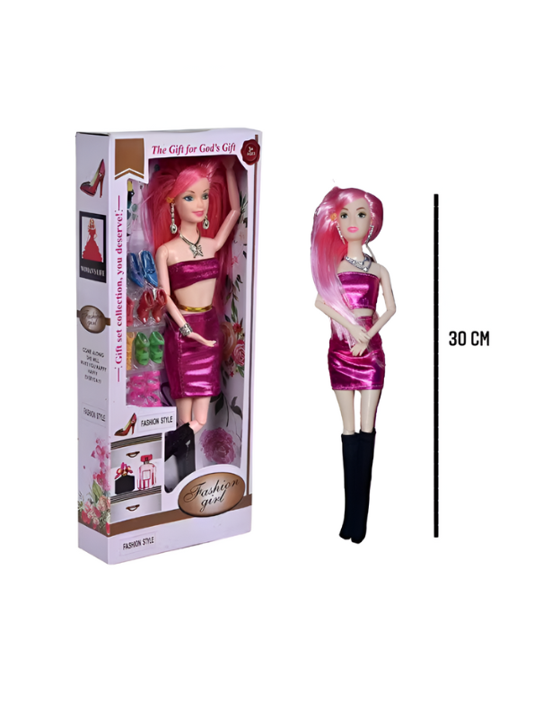 Fashion Doll Gift Set - Pink Dress Doll with 10+ Shoes, Handbags & Accessories LMI14075.