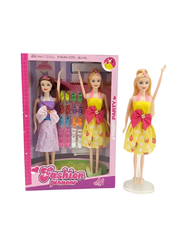 Fashion Pioneer Fashion Doll Set – 2 Dolls with 10 Pairs of Colorful Shoes and Stylish Party Dresses LMI15337.