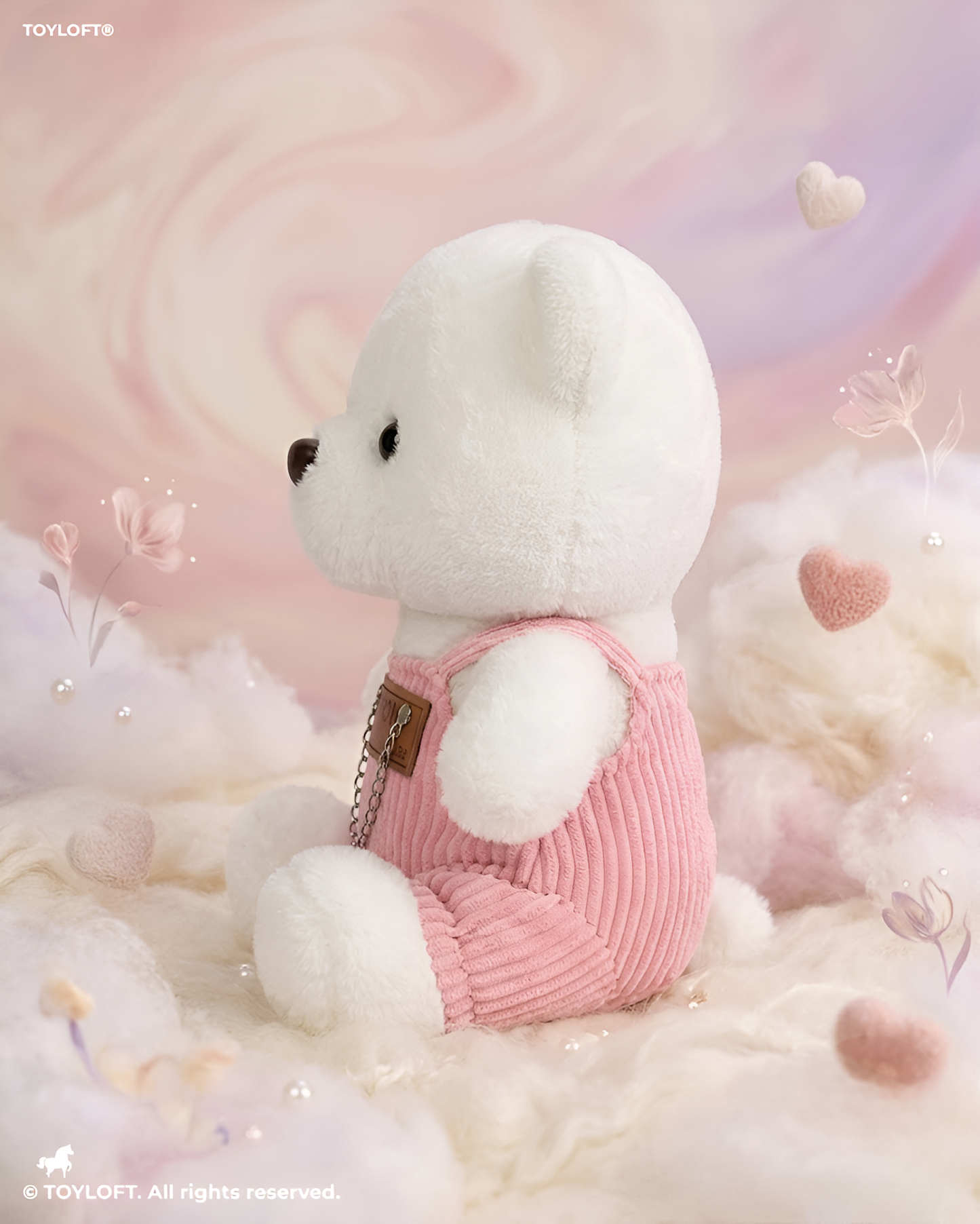 Fashionable White/ Pink Teddy Bear Plush – 8-Inch Stuffed Animal in Pink Corduroy Dungarees, Soft Collectible Toy ST16759