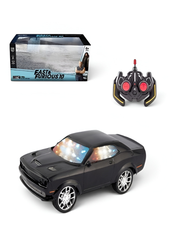 Fast & Furious 10 RC Car - Rechargeable Remote Control Toy Muscle Car with Light-Up LED Windows, Black Racing Vehicle TV7313