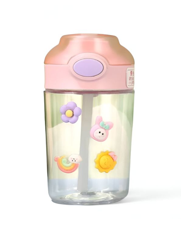 FloraSip – 480 ml Water Bottle for Kids with Straw | Non-Toxic & BPA-Free | Cute Cartoon Flower Print | Leak-Proof Bottle for School, Travel & Outdoor Use NOV6324.