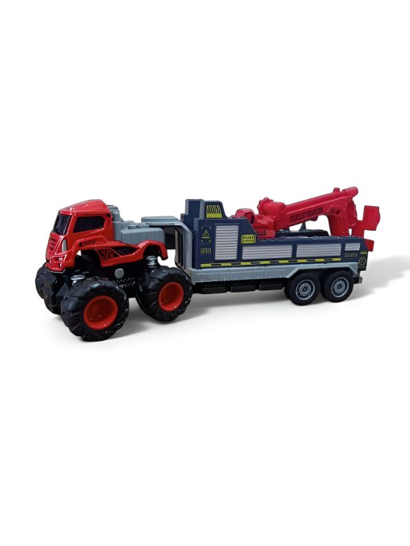 Red - Freight Truck with Crane & Excavator - Heavy-Duty Construction Power in One Vehicle LMI13514.
