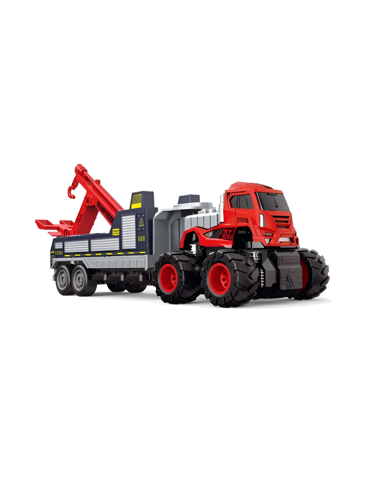 Red - Freight Truck with Crane & Excavator - Heavy-Duty Construction Power in One Vehicle LMI13514.