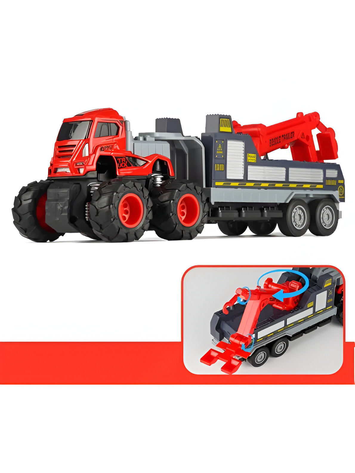 Red - Freight Truck with Crane & Excavator - Heavy-Duty Construction Power in One Vehicle LMI13514.