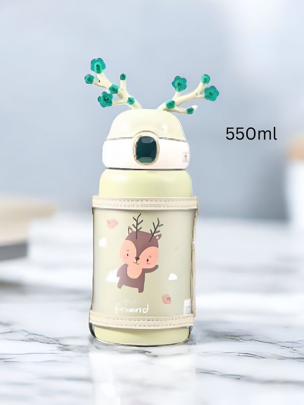 FrostySip Reindeer Horns – 550ml Stainless Steel Sipper Bottle | Cute Leakproof Water Bottle for Kids & Adults NOV5269.