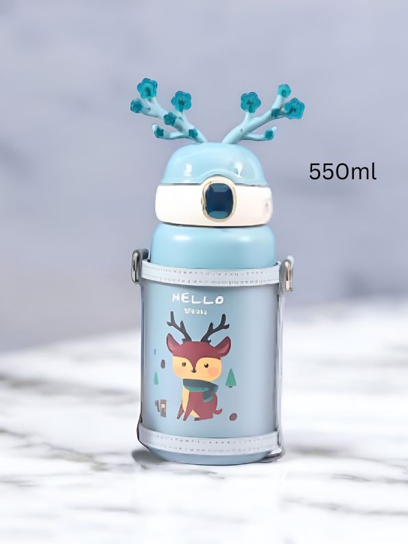 Turquoise - FrostySip Reindeer Horns – 550ml Stainless Steel Sipper Bottle | Cute Leakproof Water Bottle for Kids & Adults NOV5269.