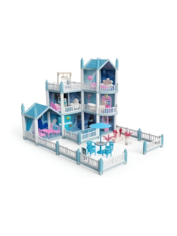 Frozen-Inspired Ice Castle Dollhouse Playset – Princess Dream Garden Villa Pretend Play Doll House Toy Set TV5672.