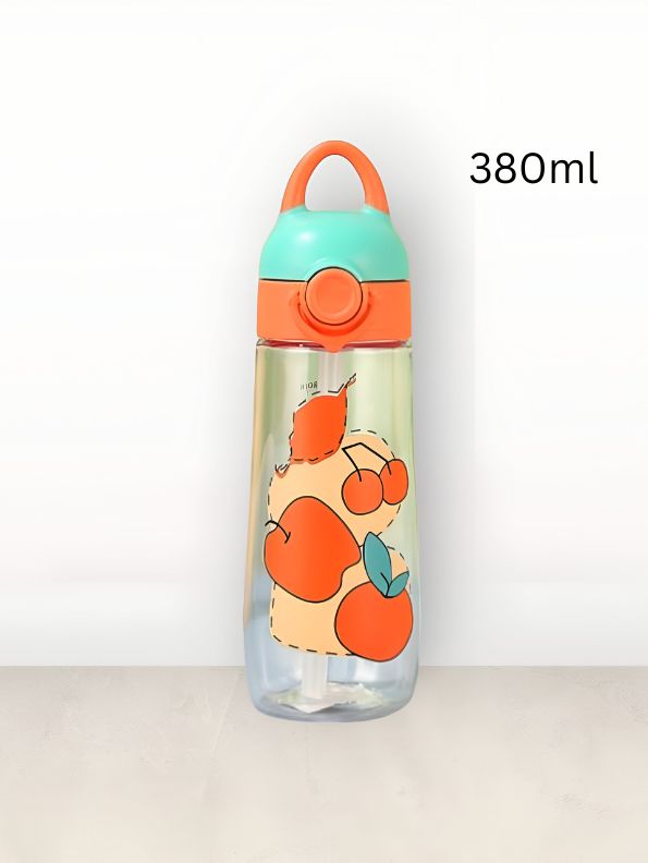 FruitSip - 380ml Water Bottle for Kids with Straw | Non-Toxic & BPA-Free | Cute Cartoon Fruits Print | Leak-Proof School & Travel Bottle for Boys & Girls NOV6323.
