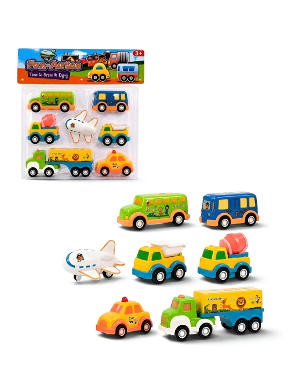 Fun-Autos 7-Pack Pull Back Toy Vehicles Set – Educational Construction Trucks Play Set for Kids 3+ Years LMI16734