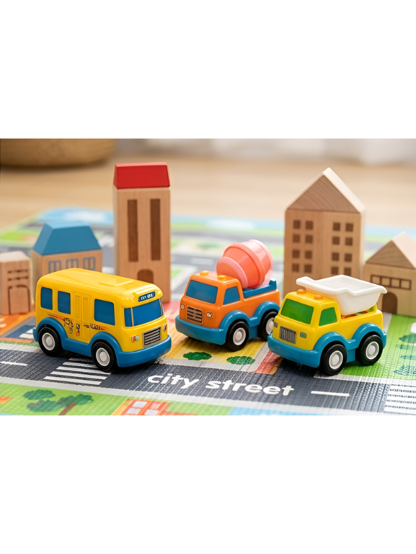 Fun-Autos 7-Pack Pull Back Toy Vehicles Set – Educational Construction Trucks Play Set for Kids 3+ Years LMI16734