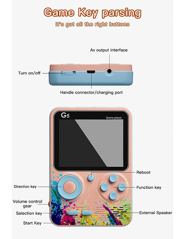 G5 Best Handheld Gaming Console 500 Games - Pink - Toyloft