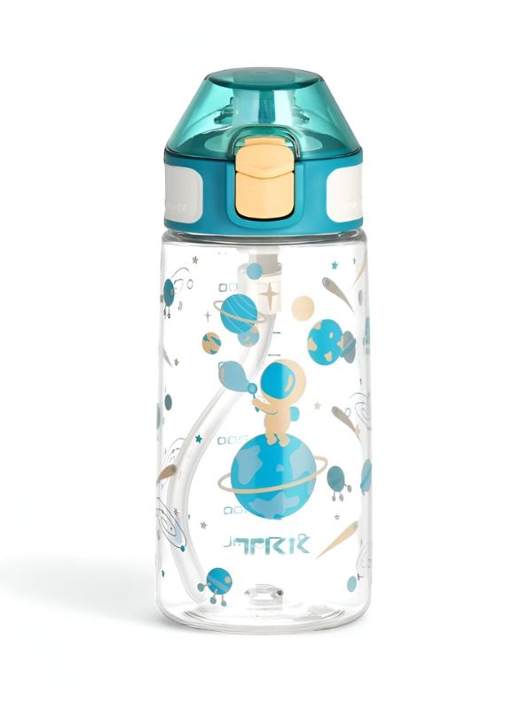 Turquoise - GalaxyJet Kids Water Bottle – 500ml Leakproof Bottle with Rocket & Astronaut Print for School & Travel NOV3313.