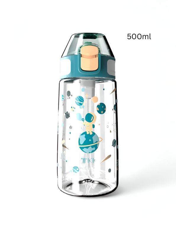 Turquoise - GalaxyJet Kids Water Bottle – 500ml Leakproof Bottle with Rocket & Astronaut Print for School & Travel NOV3313.