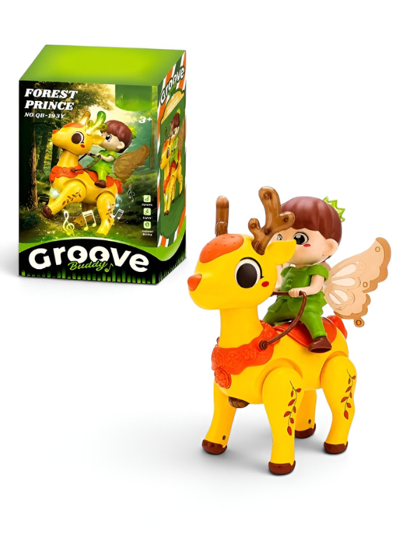 Groove Buddy Prince Genlu Magical Deer Ride Baby Toy | Interactive Musical Crawling Toy with Light-Up Antlers & Universal Driving for Toddlers TV7241
