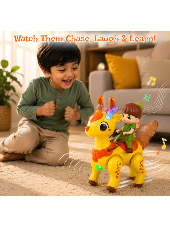 Groove Buddy Prince Genlu Magical Deer Ride Baby Toy | Interactive Musical Crawling Toy with Light-Up Antlers & Universal Driving for Toddlers TV7241