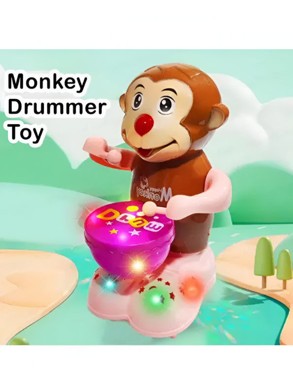 Happy Monkey Drummer Musical Toy – Battery Operated Dancing Monkey with Lights, Sound & 360° Rotation LMI8238.