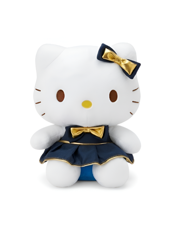 Hello Kitty 10-Inch Plush Toy – Elegant Navy Blue Dress with Gold Bow Accents ST16645.