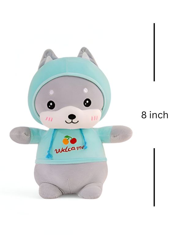 Green - Husky Plush Soft Toy – Cute Stuffed Dog Doll for Babies & Kids | Soft & Cuddly Toy for Boys & Girls 8 inch - MS9587.