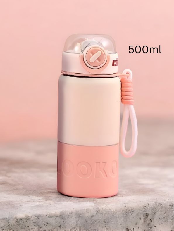 Pink - HydraNova – 500ml Push Button Water Bottle | Stainless Steel, Leak-Proof & Thermally Insulated NOV5233.