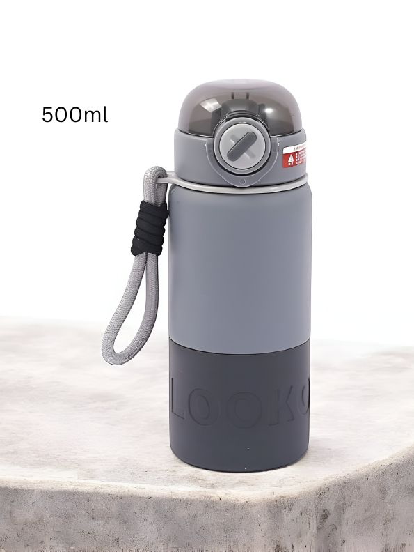 Gray - HydraNova – 500ml Push Button Water Bottle | Stainless Steel, Leak-Proof & Thermally Insulated NOV5233.