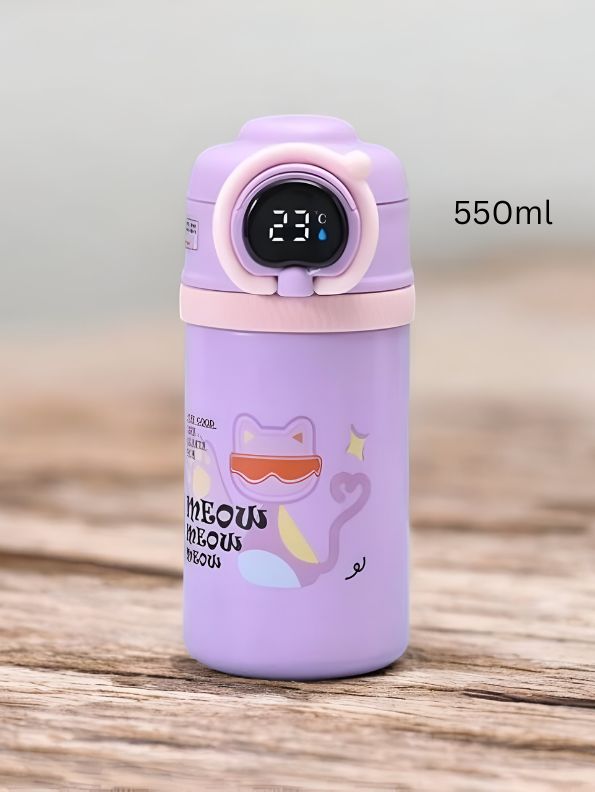 Lavender - HydroMate Stainless Steel Water Bottle 550ml – Smart Temperature Display, Push Sipper Lid, Leakproof & Travel-Friendly NOV7252.