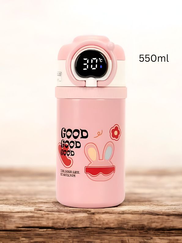Pink - HydroMate Stainless Steel Water Bottle 550ml – Smart Temperature Display, Push Sipper Lid, Leakproof & Travel-Friendly NOV7252.
