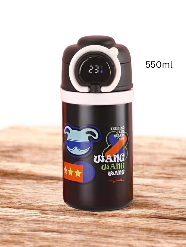 Black - HydroMate Stainless Steel Water Bottle 550ml – Smart Temperature Display, Push Sipper Lid, Leakproof & Travel-Friendly NOV7252.