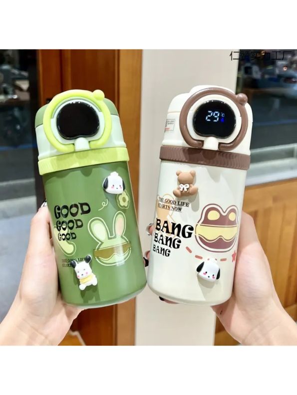 Green - HydroMate Stainless Steel Water Bottle 550ml – Smart Temperature Display, Push Sipper Lid, Leakproof & Travel-Friendly NOV7252.