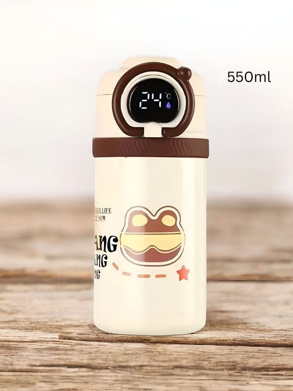 Brown - HydroMate Stainless Steel Water Bottle 550ml – Smart Temperature Display, Push Sipper Lid, Leakproof & Travel-Friendly NOV7252.