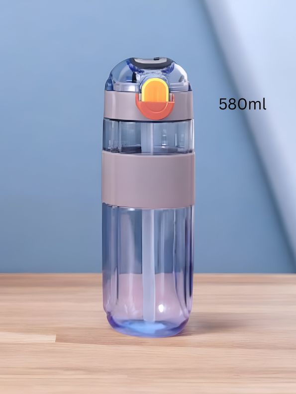 Blue - HydroMate – 580ml Plastic Water Bottle with Push-Button Sipper and Straw NOV5267.