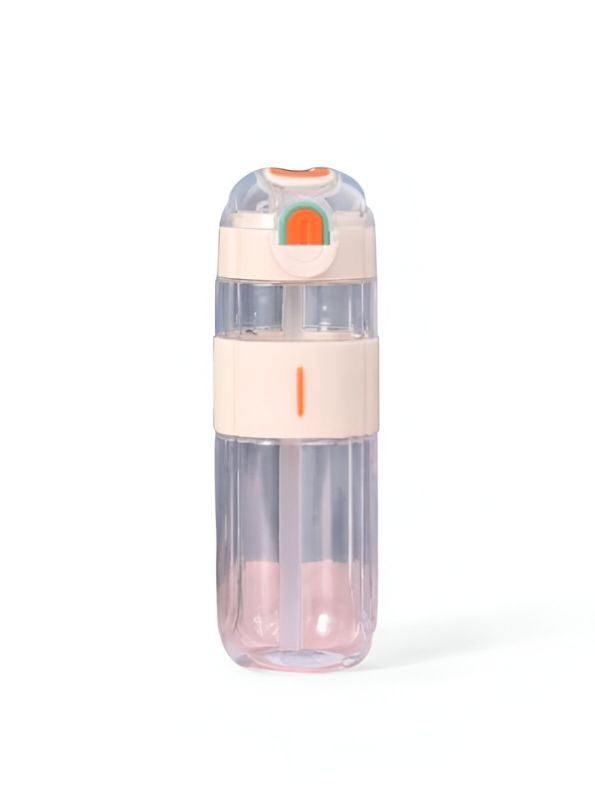 White - HydroMate – 580ml Plastic Water Bottle with Push-Button Sipper and Straw NOV5267.
