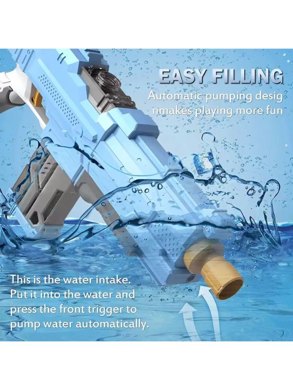 Blue - HydroStrike 600 Automatic Electric Water Gun – 600ML High-Pressure Spray Gun for Summer Fun