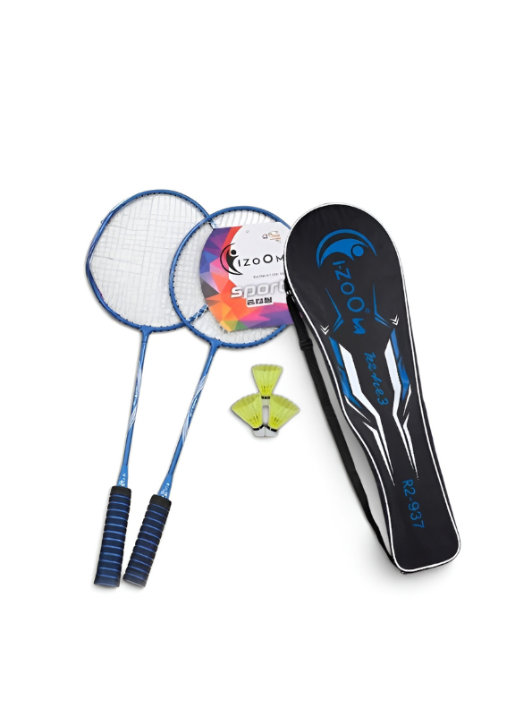 IZOOM POWER IZ-937 Lightweight Badminton Racket Set of 2 with 1 Durable Nylon Shuttlecocks and Blue Full Carry Bag Cover - Perfect for Kids, Beginners & Outdoor Recreational Play LMI14273