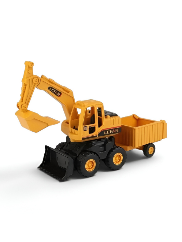 Inertial Engineering Vehicle Toy Set – Yellow Excavator Digger and Dump Truck Construction Playset with Toy Figures and Accessories for Kids TV5897