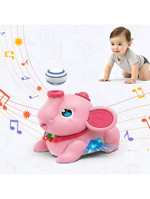 Interactive Pink Elephant Airfloat Toy with 2 Floating Balls – Automatic Bumping & Direction Changing Walking Animal Toy TV7248