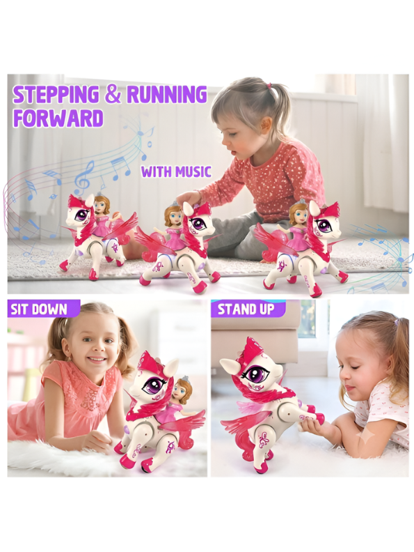 Interactive Princess & Flying Pegasus Toy Set – Walking, Sitting & Standing Electric Magical Unicorn Pony with Lights and Music for Girls TV7392