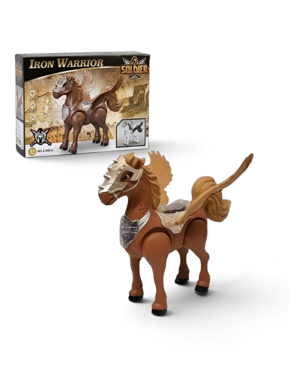 Iron Warrior Battery Operated Walking Pegasus Toy – Electric Mythical Winged Horse Action Figure with Lights, Sound & Armor, Brown (Ages 3+) TV2914