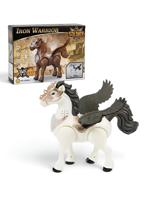 Iron Warrior Battery Operated Walking Pegasus Toy – Electric Mythical Winged Horse Action Figure with Lights, Sound & Armor, White (Ages 3+) TV2914