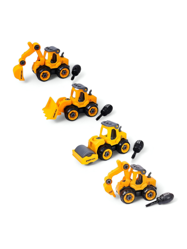 JCB Excavator Toy Set for Kids – Inspired Pack of 4 Construction Vehicles with Screwdriver – Build & Play Trucks for Boys & Girls LMI11185.