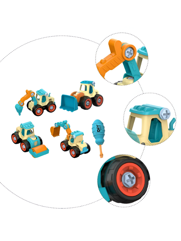 Blue - JCB Excavator Toy Set for Kids – Pack of 4 Construction Vehicles with Screwdriver – Build & Play Trucks for Boys & Girls LMI11185.
