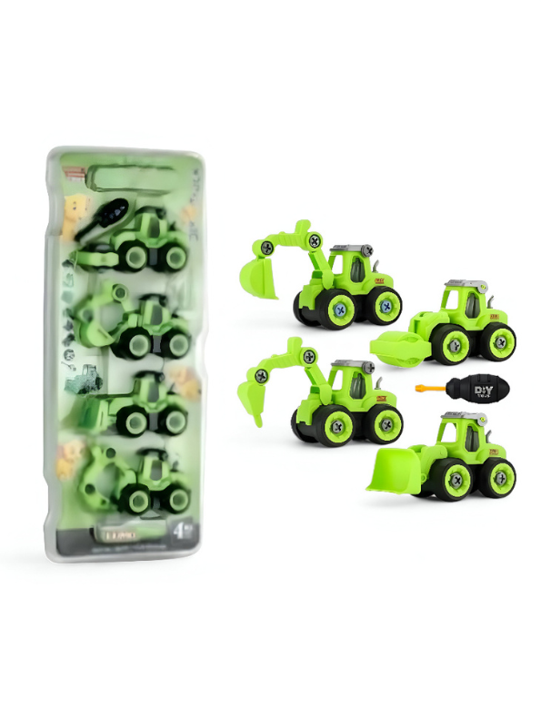 Green - JCB Excavator Toy Set for Kids – Pack of 4 Construction Vehicles with Screwdriver – Build & Play Trucks for Boys & Girls LMI11185.