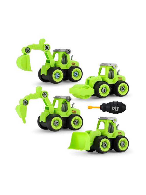 Green - JCB Excavator Toy Set for Kids – Pack of 4 Construction Vehicles with Screwdriver – Build & Play Trucks for Boys & Girls LMI11185.