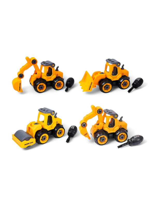 JCB Excavator Toy Set for Kids – Inspired Pack of 4 Construction Vehicles with Screwdriver – Build & Play Trucks for Boys & Girls LMI11185.