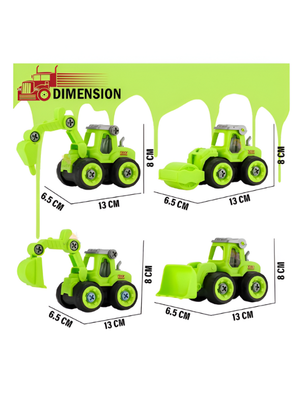 Green - JCB Excavator Toy Set for Kids – Pack of 4 Construction Vehicles with Screwdriver – Build & Play Trucks for Boys & Girls LMI11185.